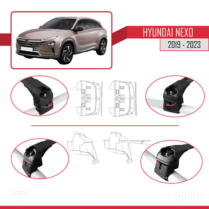Compatible avec Hyundai Nexo 2019-2023 ACE-2 Barres de Toit Railing Porte-Bagages de Voiture Noir Aluminium 2 Barres