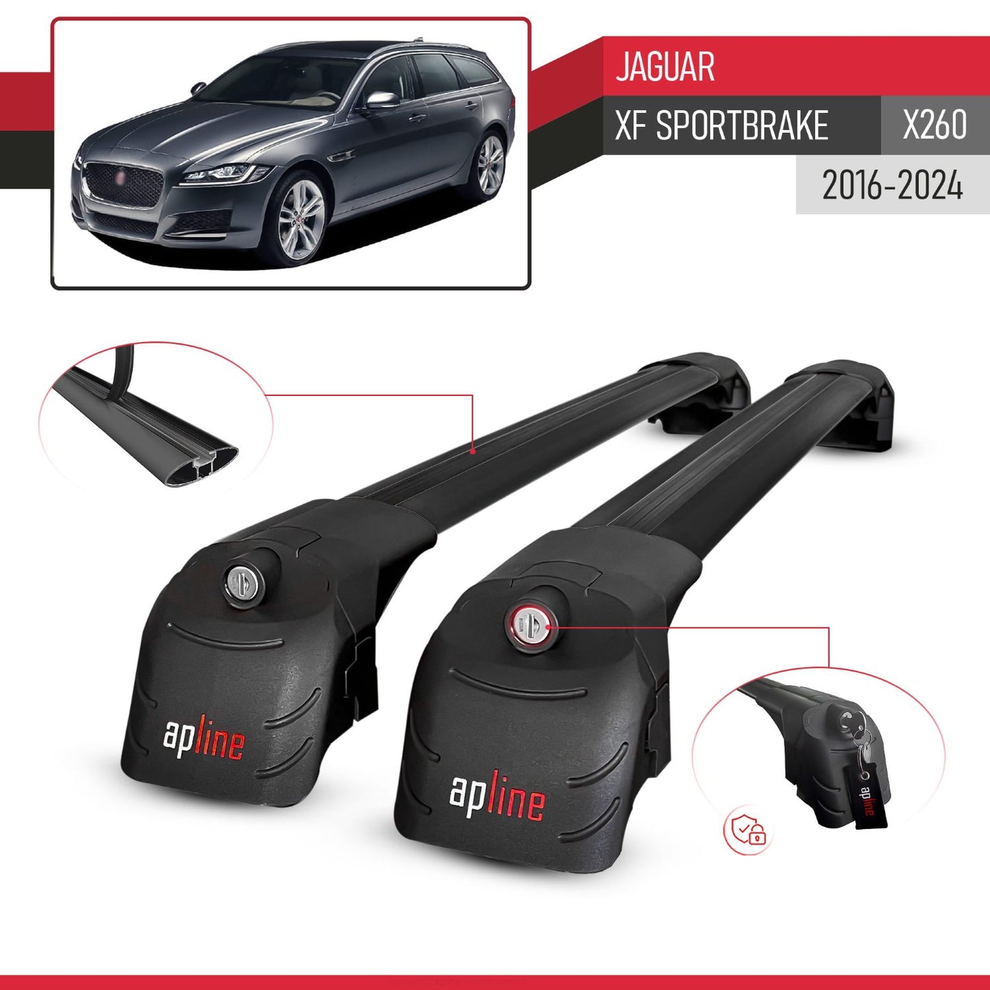 Kompatibel mit Jaguar XF S 2018-2024 ACE-2 Relingträger Dachträger Auto Gepäckträger Schwarz Aluminium 2 Stangen
