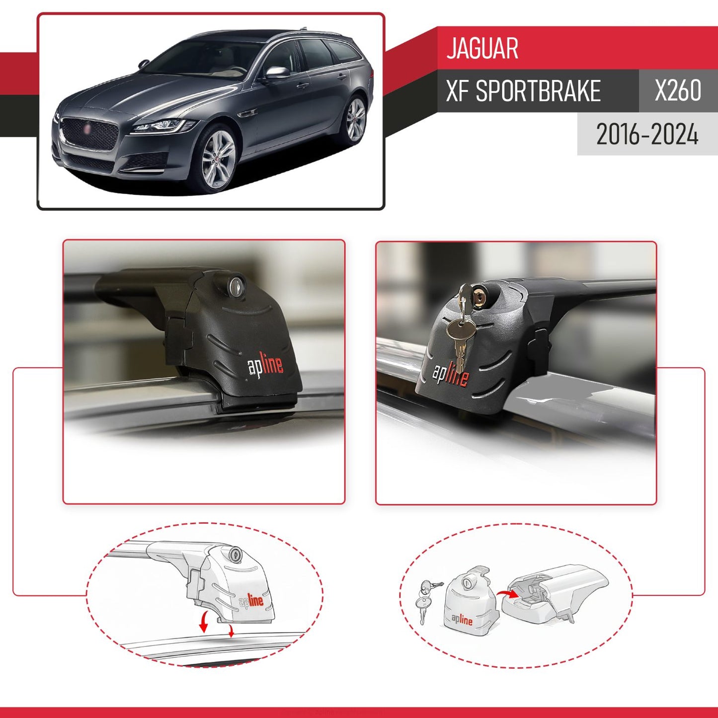 Kompatibel mit Jaguar XF S 2018-2024 ACE-2 Relingträger Dachträger Auto Gepäckträger Schwarz Aluminium 2 Stangen