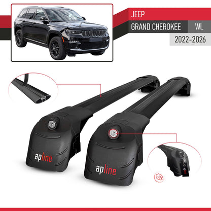 Compatible avec Jeep Grand Cherokee (WL) 2022-2026 ACE-2 modèle Barres de Toit Railing Porte-Bagages de Voiture Noir Aluminium Barres