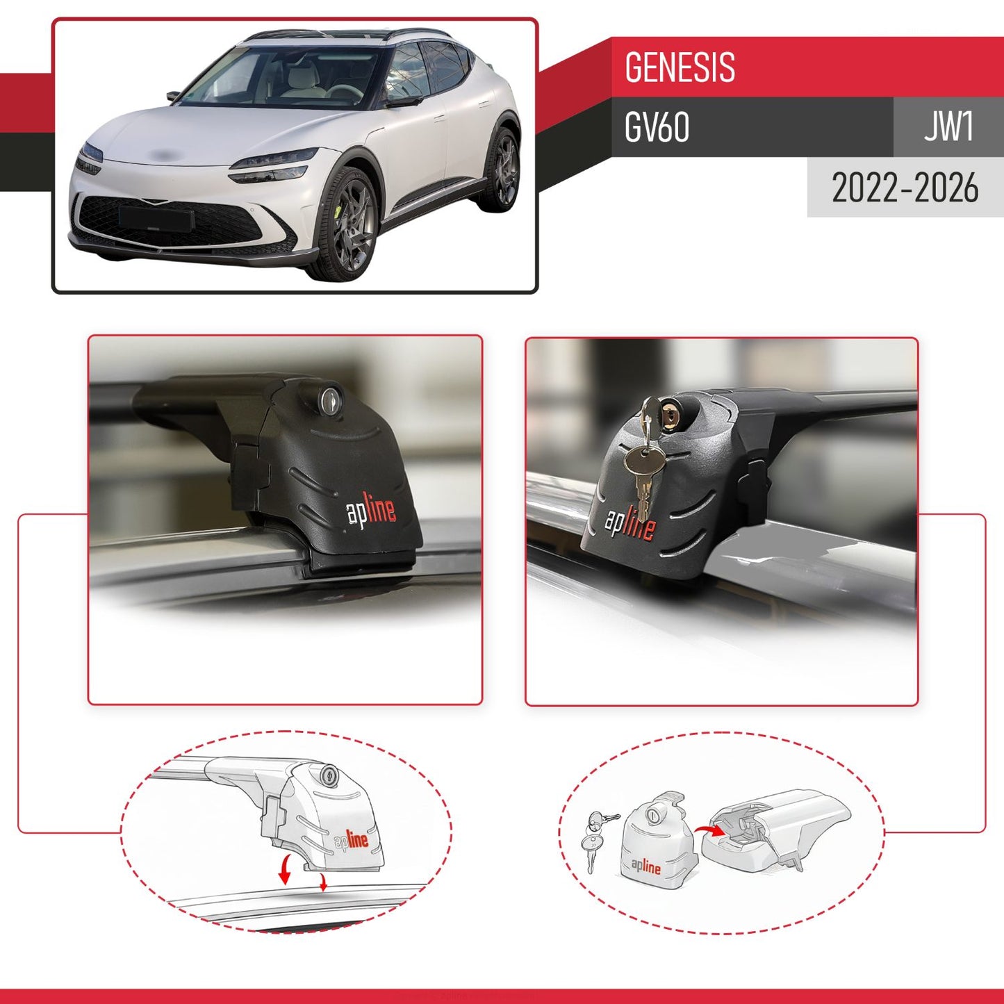 Compatible avec Genesis GV60 (JW1) 2022-2026 ACE-2 modèle Barres de Toit Railing Porte-Bagages de Voiture Noir Aluminium Barres