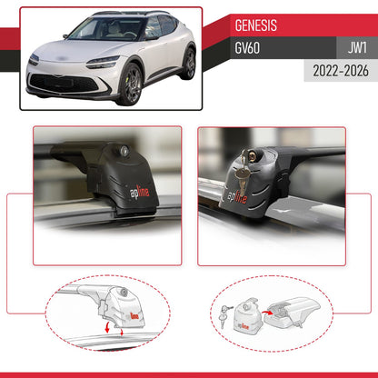 Compatible avec Genesis GV60 (JW1) 2022-2026 ACE-2 modèle Barres de Toit Railing Porte-Bagages de Voiture Noir Aluminium Barres