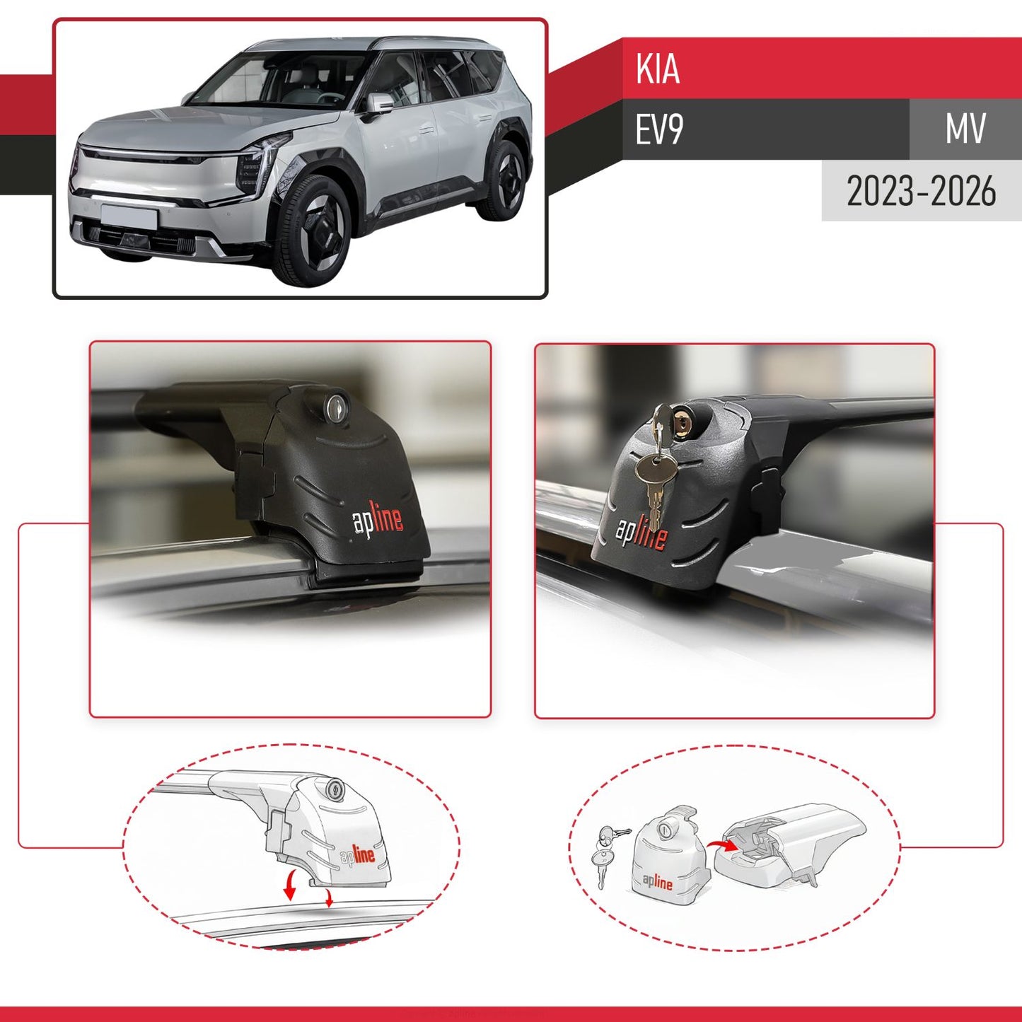 ACE-2 Dakdrager bagagedrager compatibel met Kia E V9 2024-2025 Spoorstaven Zwart Aluminium 2 Staven