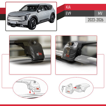 ACE-2 Dakdrager bagagedrager compatibel met Kia E V9 2024-2025 Spoorstaven Zwart Aluminium 2 Staven