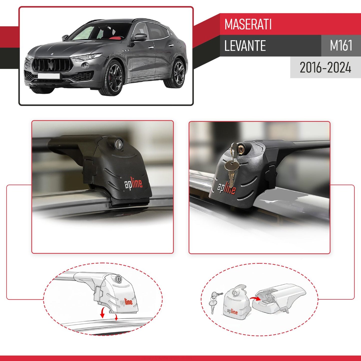 Kompatibel mit Maserati Levante 2017-2024 ACE-2 Relingträger Dachträger Auto Gepäckträger Schwarz Aluminium 2 Stangen