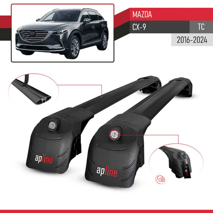Compatible avec Mazda CX-9 (TC) 2016-2024 ACE-2 modèle Barres de Toit Railing Porte-Bagages de Voiture Noir Aluminium Barres