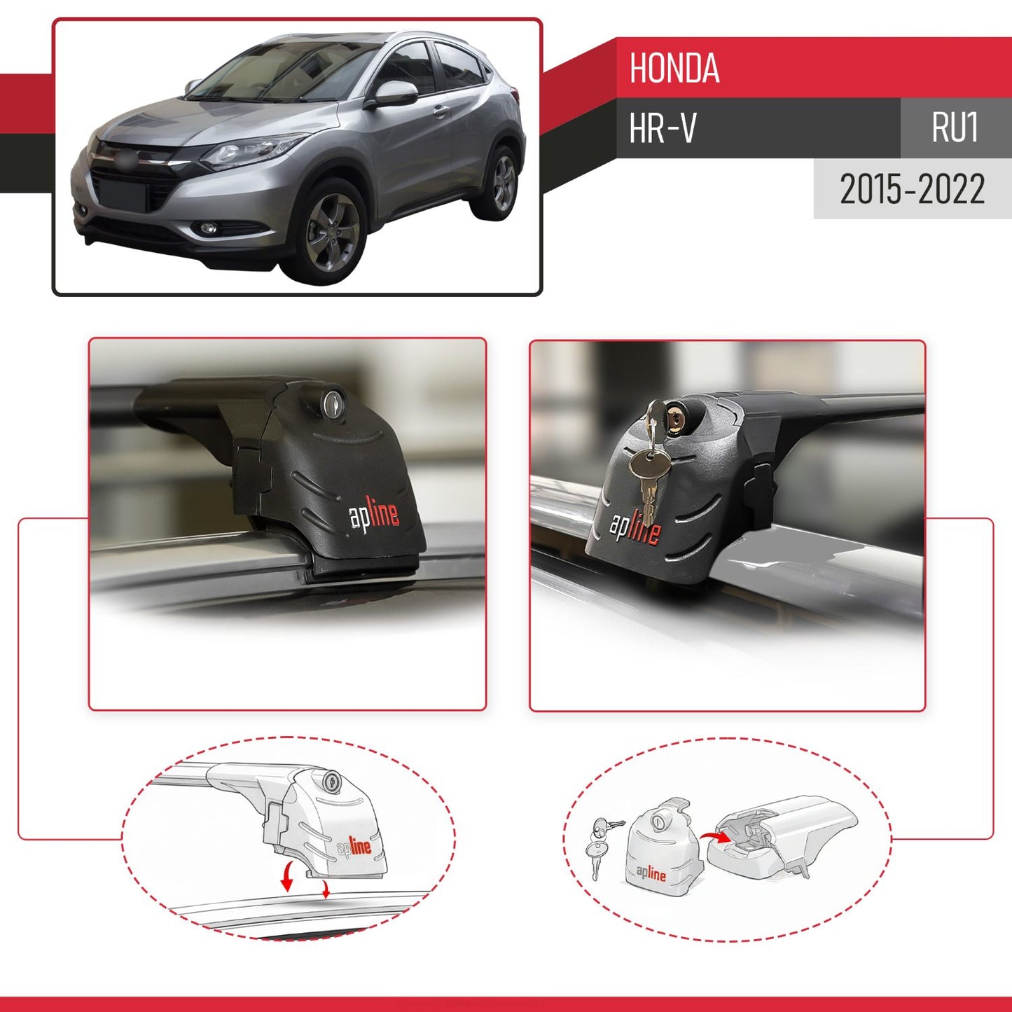 Kompatibel mit Honda HR-V 2016-2022 ACE-2 Relingträger Dachträger Auto Gepäckträger Schwarz Aluminium 2 Stangen