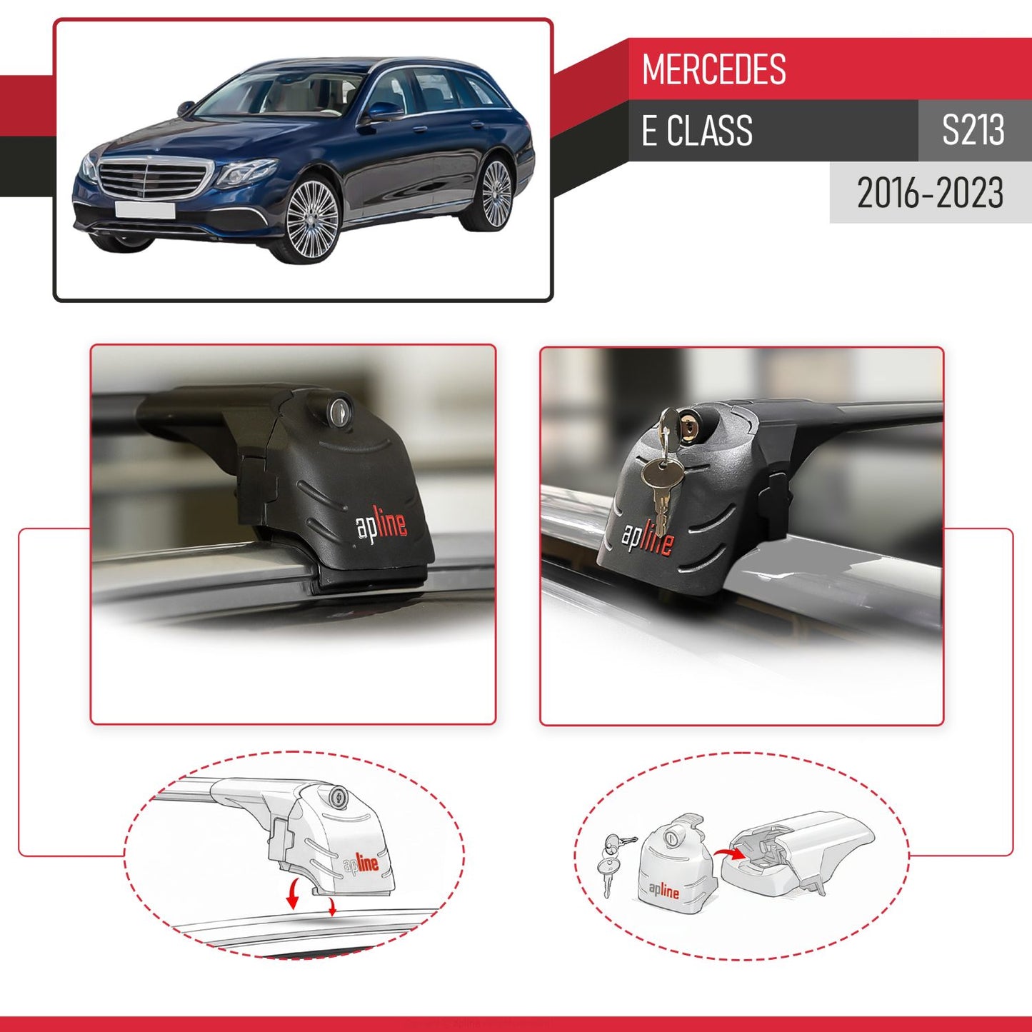 Compatible avec Mercedes E Class (S213) 2016-2023 ACE-2 modèle Barres de Toit Railing Porte-Bagages de Voiture Noir Aluminium Barres