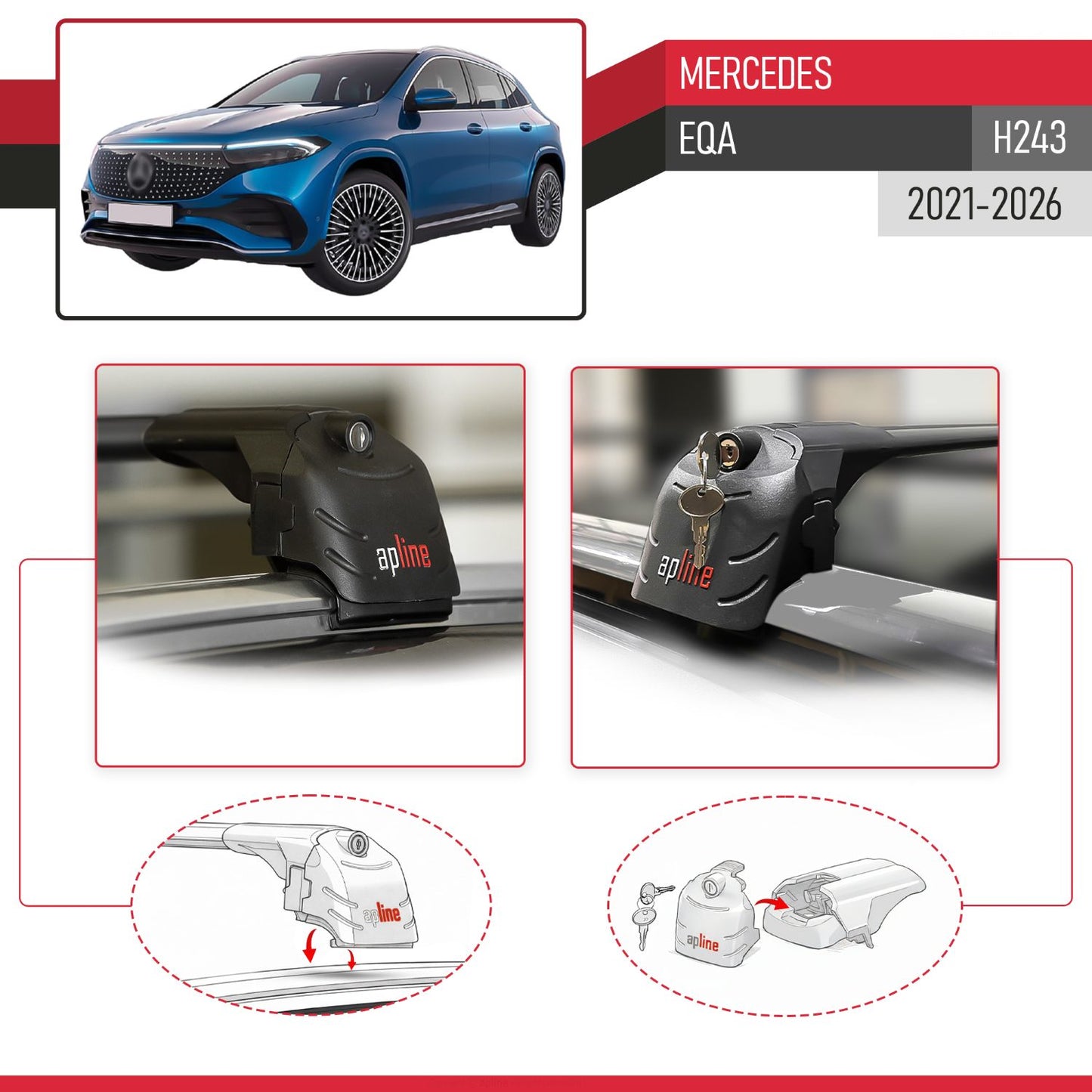 Kompatibel mit Mercedes EQA 2022-2024 ACE-2 Relingträger Dachträger Auto Gepäckträger Schwarz Aluminium 2 Stangen