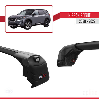 Compatible avec Nissan Rogue 2020-2022 ACE-2 Barres de Toit Railing Porte-Bagages de Voiture Noir Aluminium 2 Barres