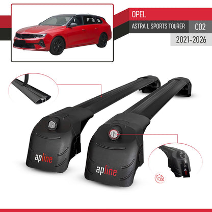 Compatible avec Opel Astra L Sports Tourer (C02) 2021-2026 ACE-2 modèle Barres de Toit Railing Porte-Bagages de Voiture Noir Aluminium Barres