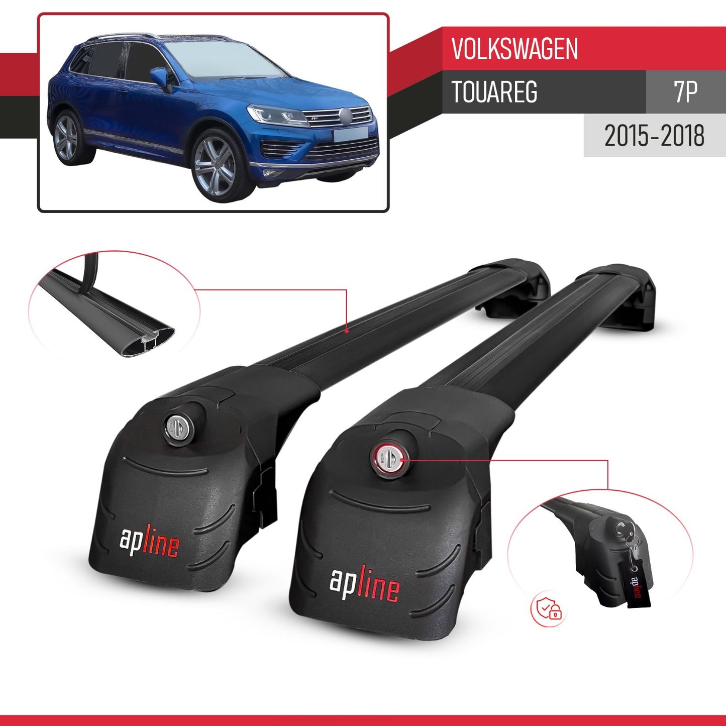 Compatible avec Volkswagen Touareg (7P) 2015-2018 ACE-2 modèle Barres de Toit Railing Porte-Bagages de Voiture Noir Aluminium Barres