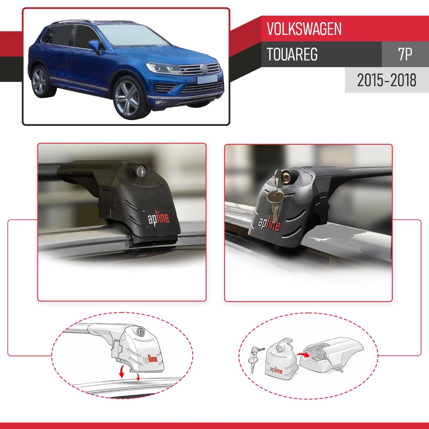 Compatible avec Volkswagen Touareg (7P) 2015-2018 ACE-2 modèle Barres de Toit Railing Porte-Bagages de Voiture Noir Aluminium Barres