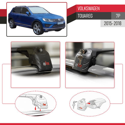 Compatible avec Volkswagen Touareg (7P) 2015-2018 ACE-2 modèle Barres de Toit Railing Porte-Bagages de Voiture Noir Aluminium Barres