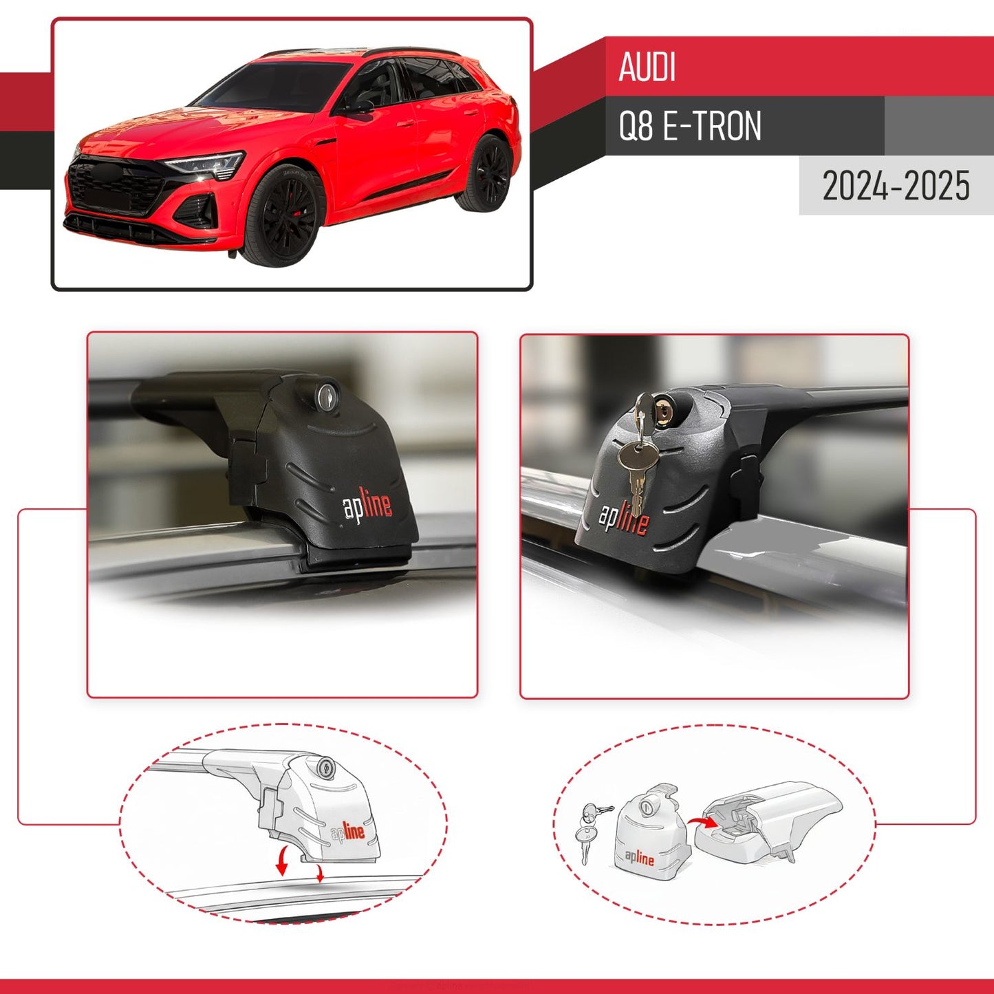 Kompatibel mit Audi Q8 e-Tron 2024-2025 ACE-2 Relingträger Dachträger Auto Gepäckträger Schwarz Aluminium 2 Stangen