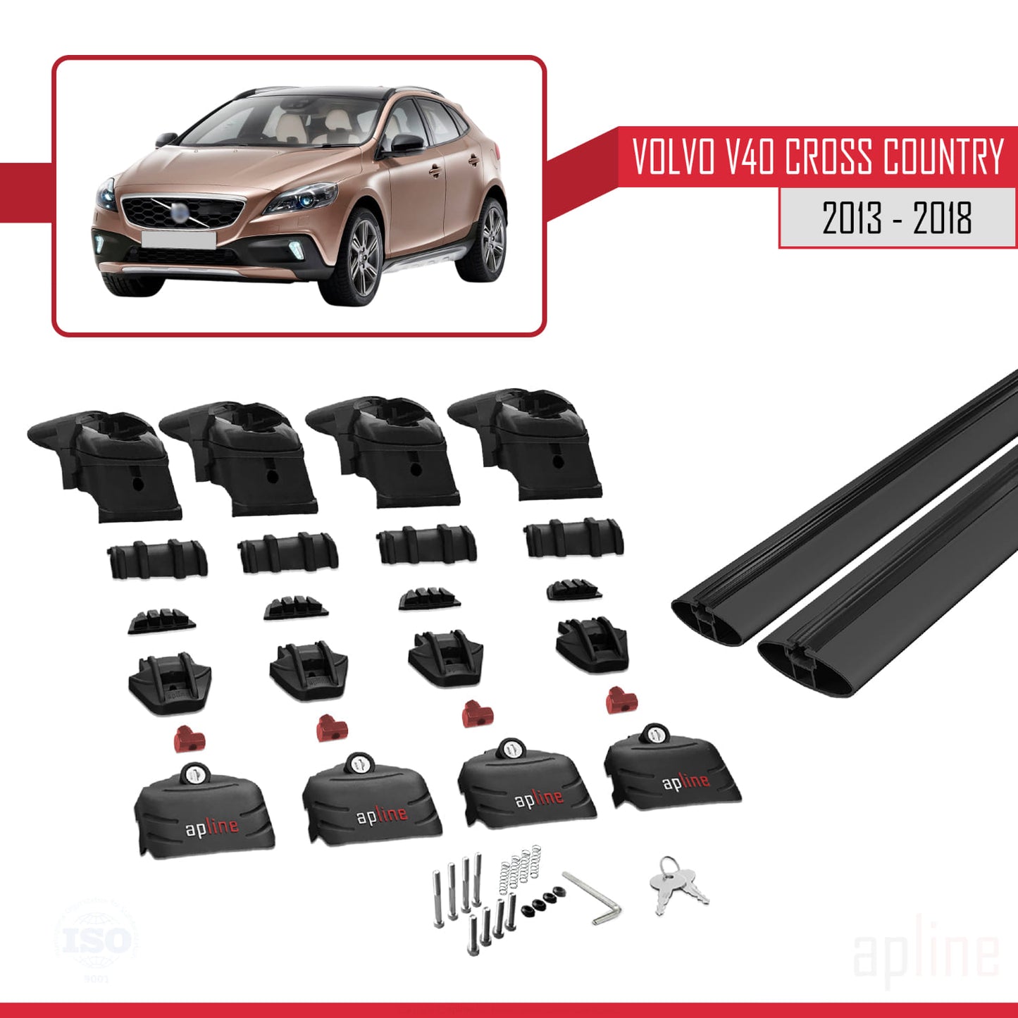 Compatible avec Volvo V40 Cross Country 2013-2018 ACE-2 Barres de Toit Railing Porte-Bagages de Voiture Noir Aluminium 2 Barres