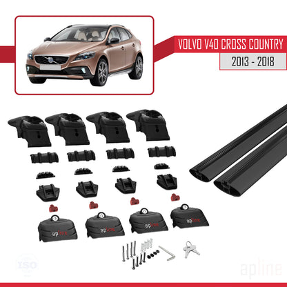 Compatible avec Volvo V40 Cross Country 2013-2018 ACE-2 Barres de Toit Railing Porte-Bagages de Voiture Noir Aluminium 2 Barres