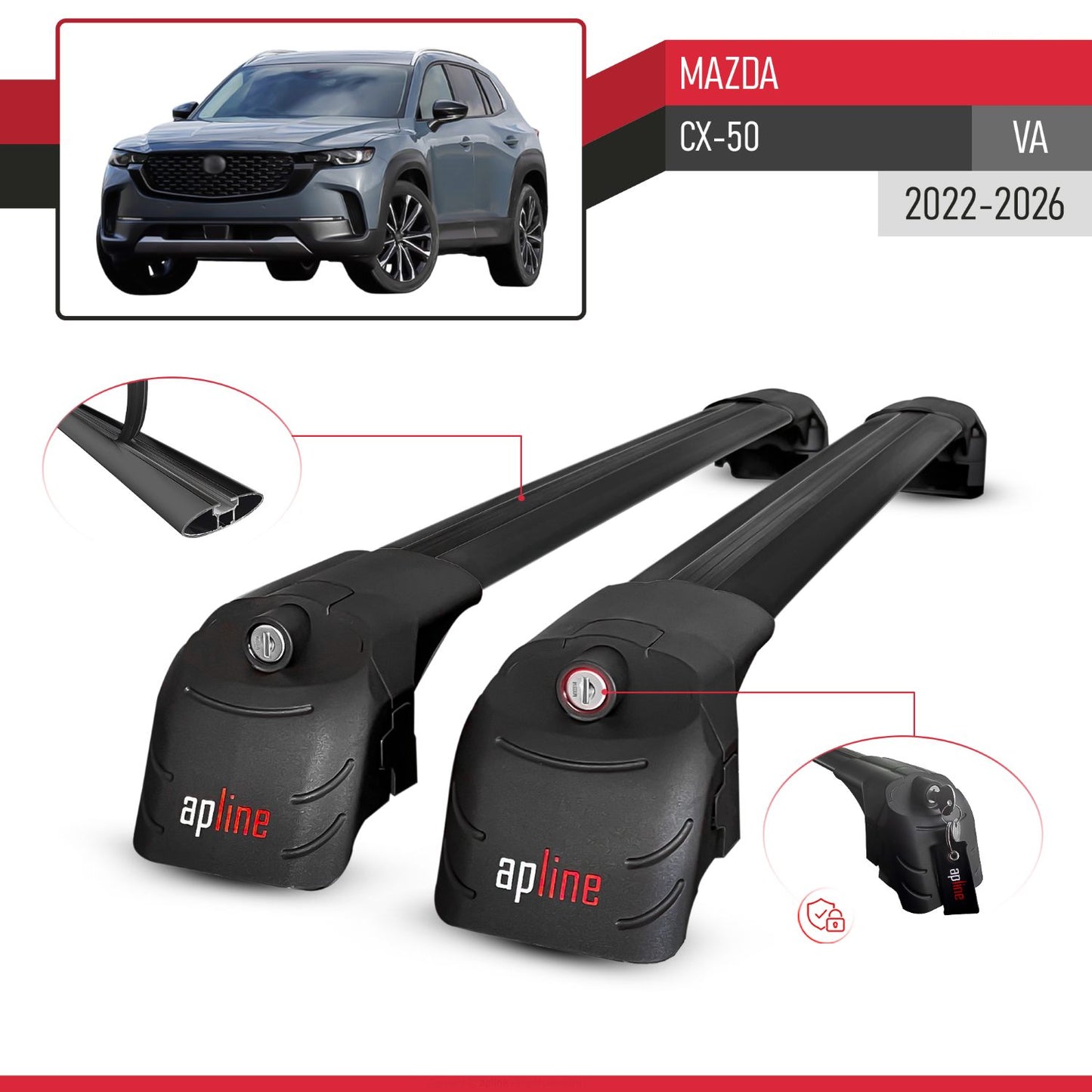 Compatible avec Mazda CX-50 (VA) 2022-2026 ACE-2 modèle Barres de Toit Railing Porte-Bagages de Voiture Noir Aluminium Barres