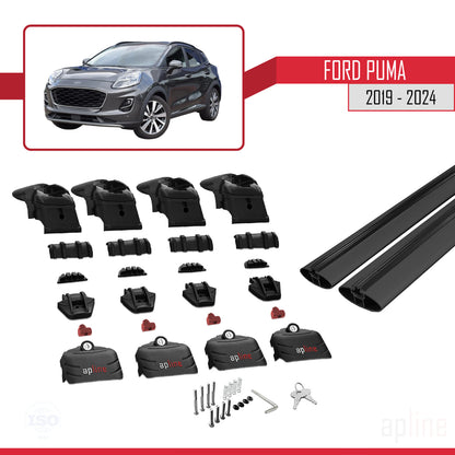 Compatible avec Ford Puma 2019-2024 ACE-2 Barres de Toit Railing Porte-Bagages de Voiture Noir Aluminium 2 Barres