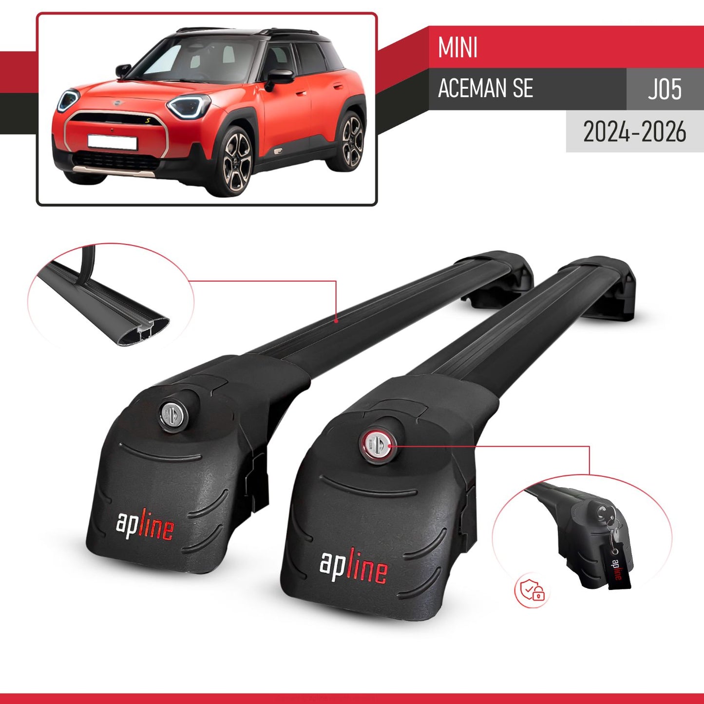 Kompatibel mit Mini Aceman SE 2024-2025 ACE-2 Relingträger Dachträger Auto Gepäckträger Schwarz Aluminium 2 Stangen