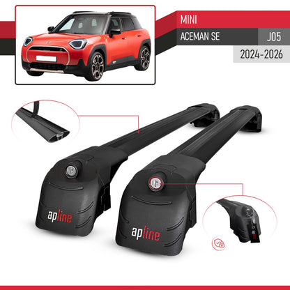 Kompatibel mit Mini Aceman SE 2024-2025 ACE-2 Relingträger Dachträger Auto Gepäckträger Schwarz Aluminium 2 Stangen