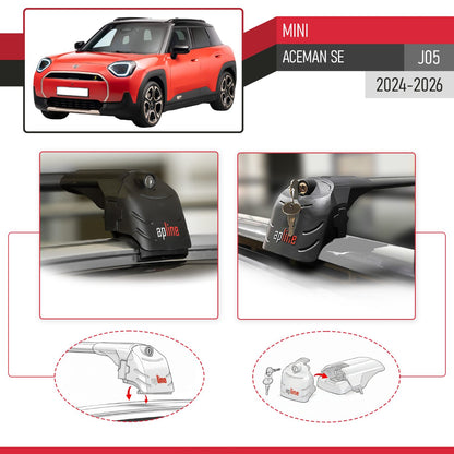 Kompatibel mit Mini Aceman SE 2024-2025 ACE-2 Relingträger Dachträger Auto Gepäckträger Schwarz Aluminium 2 Stangen