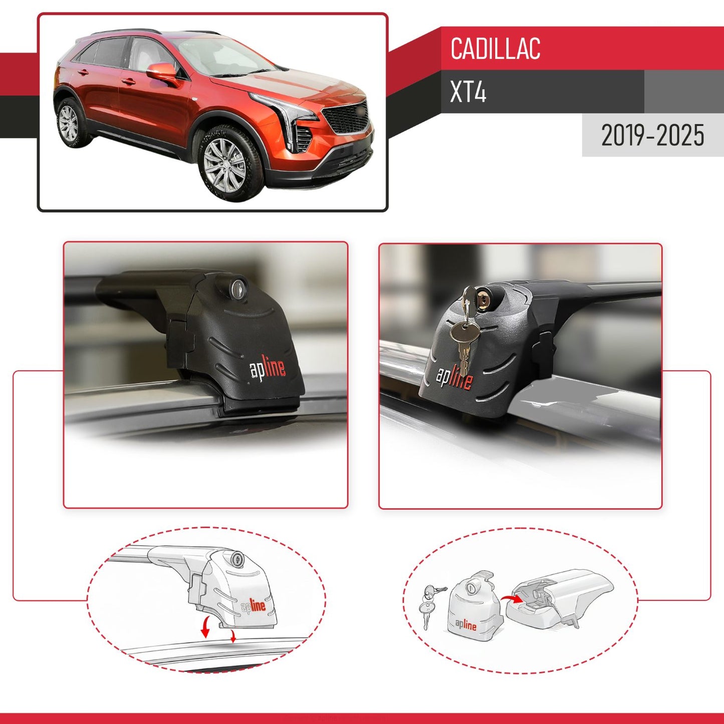Compatibile con Cadillac XT4 2019-2025 ACE-2 Barre Tetto Portapacchi Auto Barre Portatutto Nero Alluminio 2 Barre