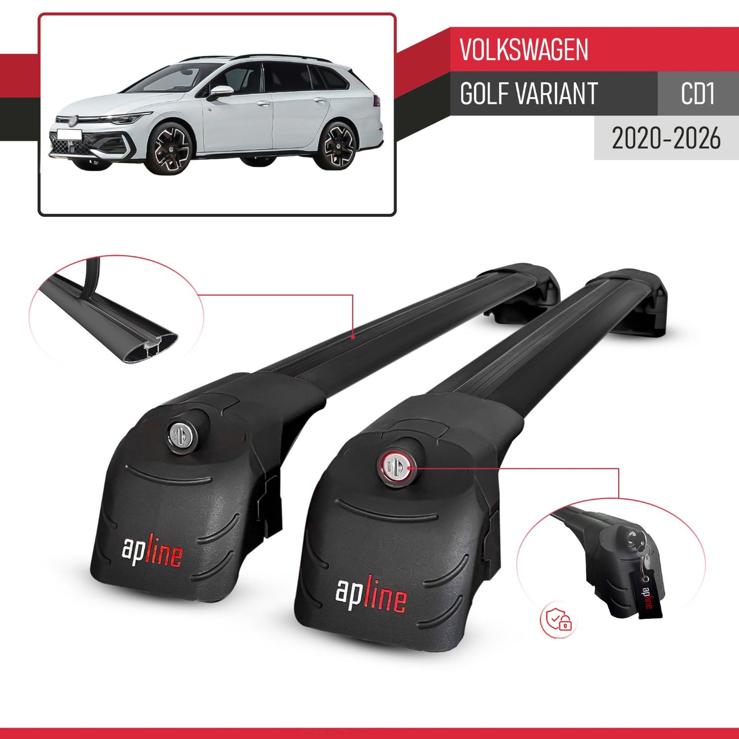 Compatible avec Volkswagen Golf Variant (CD1) 2020-2026 ACE-2 modèle Barres de Toit Railing Porte-Bagages de Voiture Noir Aluminium Barres