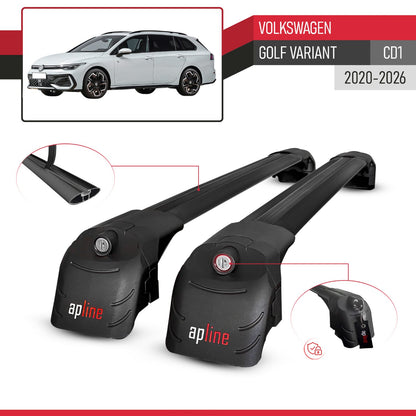 Compatible avec Volkswagen Golf Variant (CD1) 2020-2026 ACE-2 modèle Barres de Toit Railing Porte-Bagages de Voiture Noir Aluminium Barres