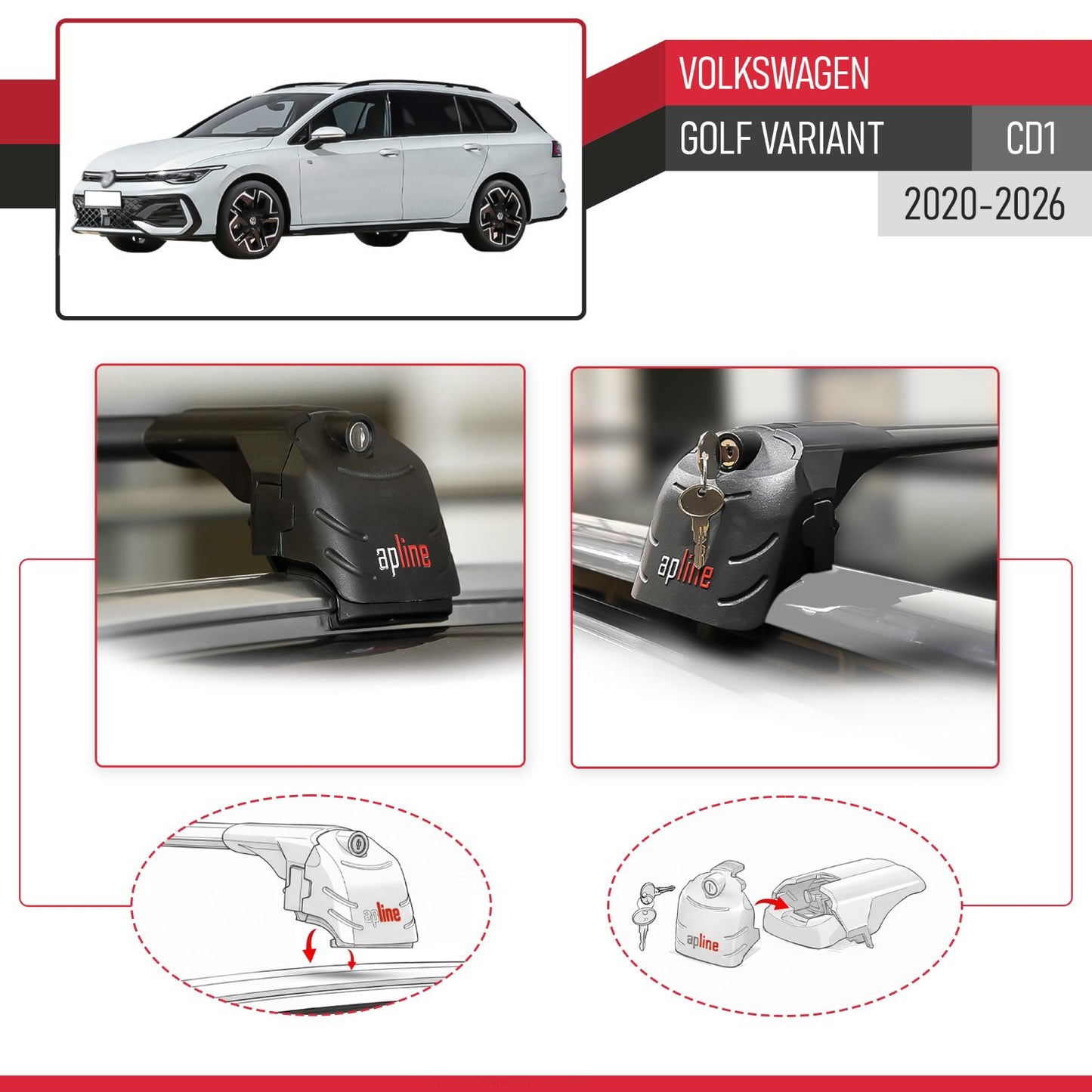 Compatible avec Volkswagen Golf Variant (CD1) 2020-2026 ACE-2 modèle Barres de Toit Railing Porte-Bagages de Voiture Noir Aluminium Barres