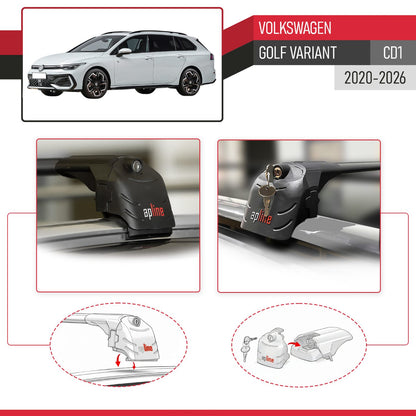 Compatible avec Volkswagen Golf Variant (CD1) 2020-2026 ACE-2 modèle Barres de Toit Railing Porte-Bagages de Voiture Noir Aluminium Barres
