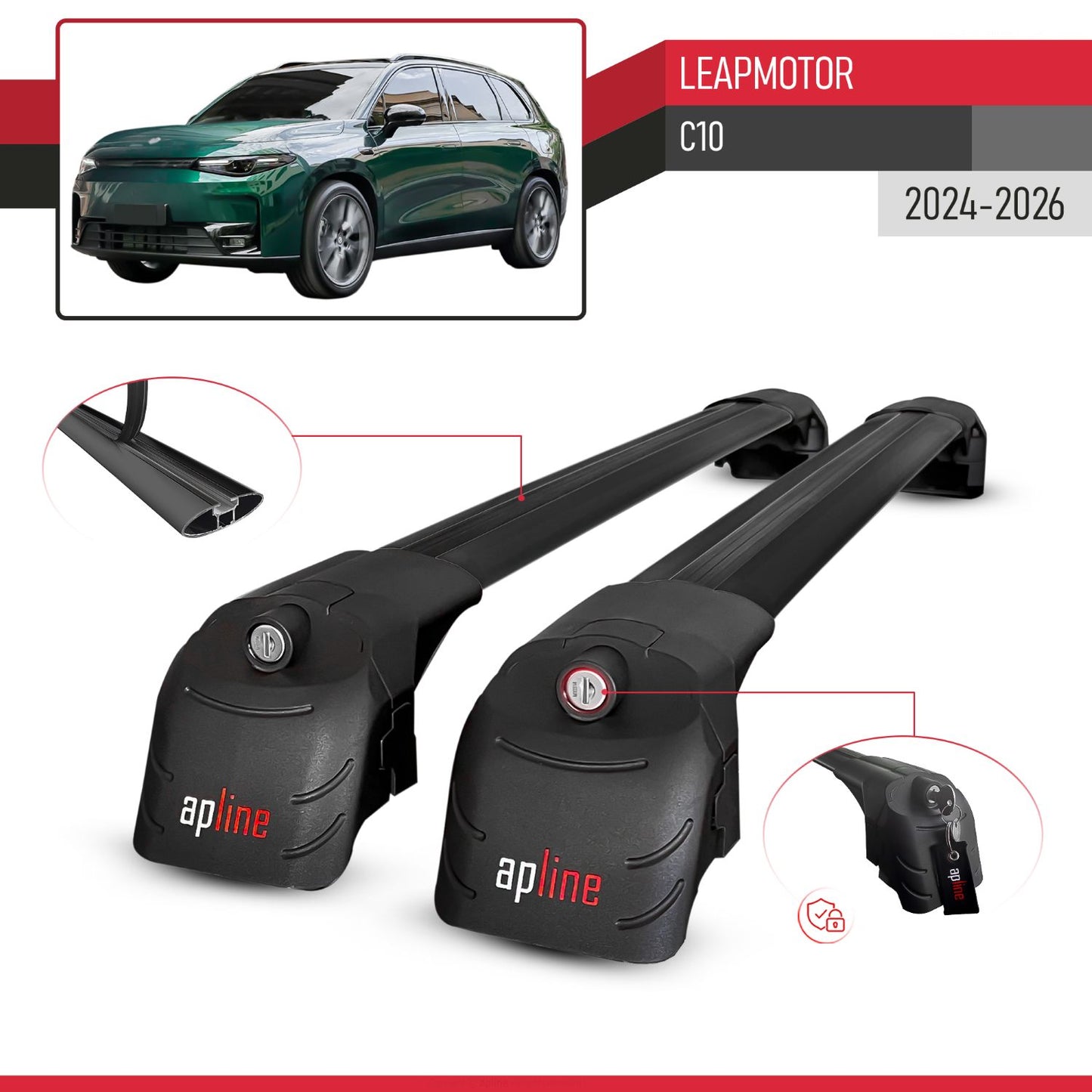 Kompatibel mit LEAPMOTOR C10 2024-2025 ACE-2 Relingträger Dachträger Auto Gepäckträger Schwarz Aluminium 2 Stangen