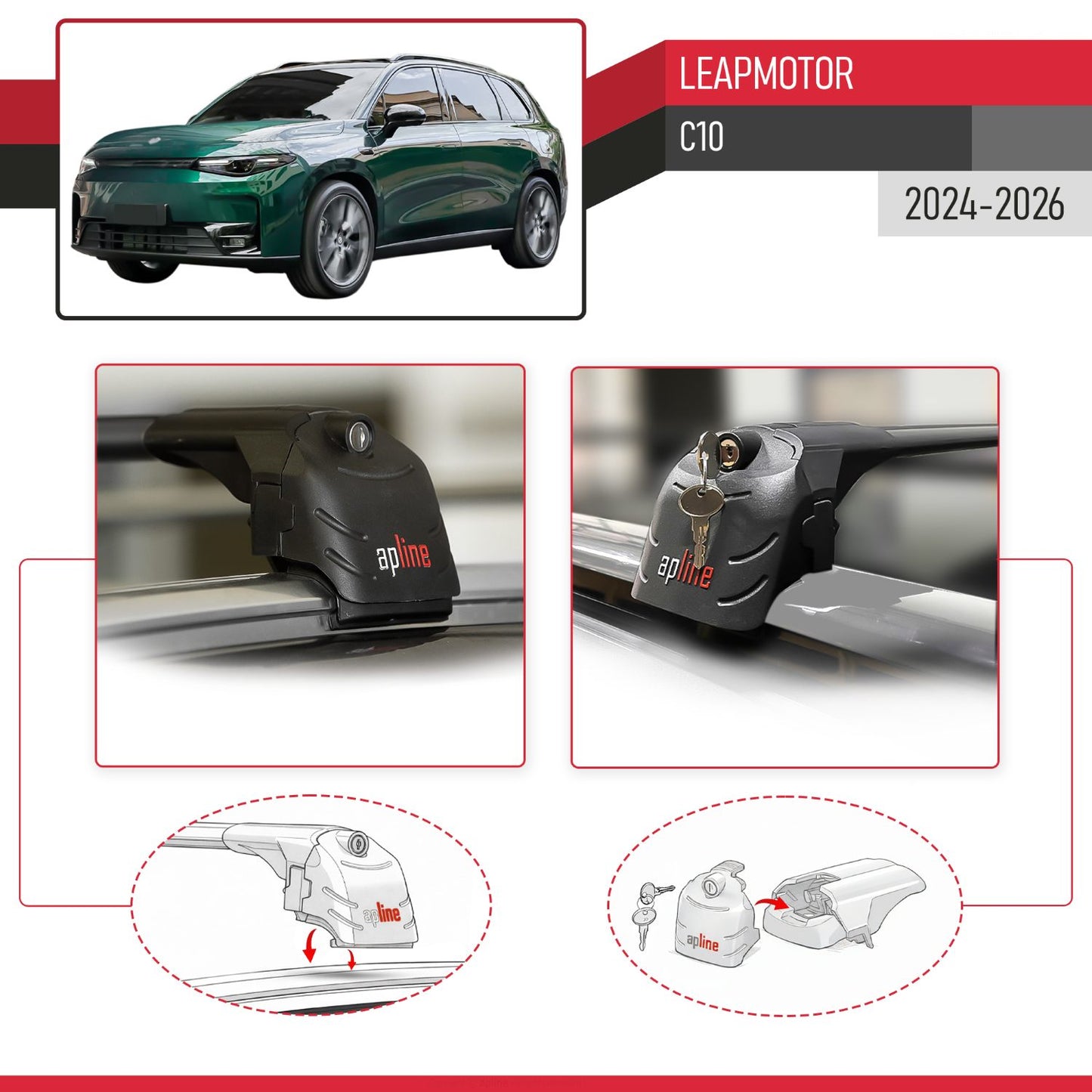 Kompatibel mit LEAPMOTOR C10 2024-2025 ACE-2 Relingträger Dachträger Auto Gepäckträger Schwarz Aluminium 2 Stangen
