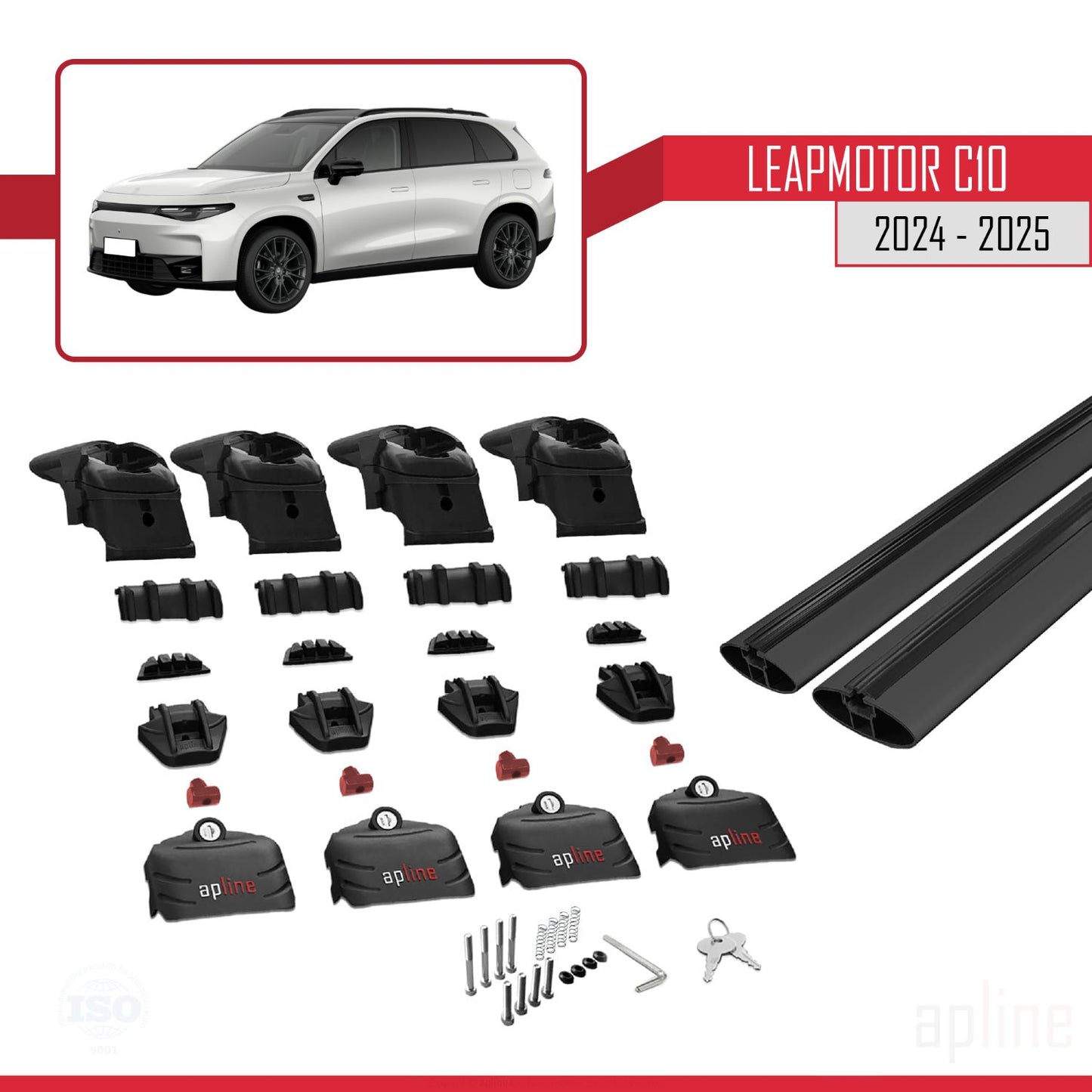 Compatible avec LEAPMOTOR C10 2024-2025 ACE-2 Barres de Toit Railing Porte-Bagages de Voiture Noir Aluminium 2 Barres