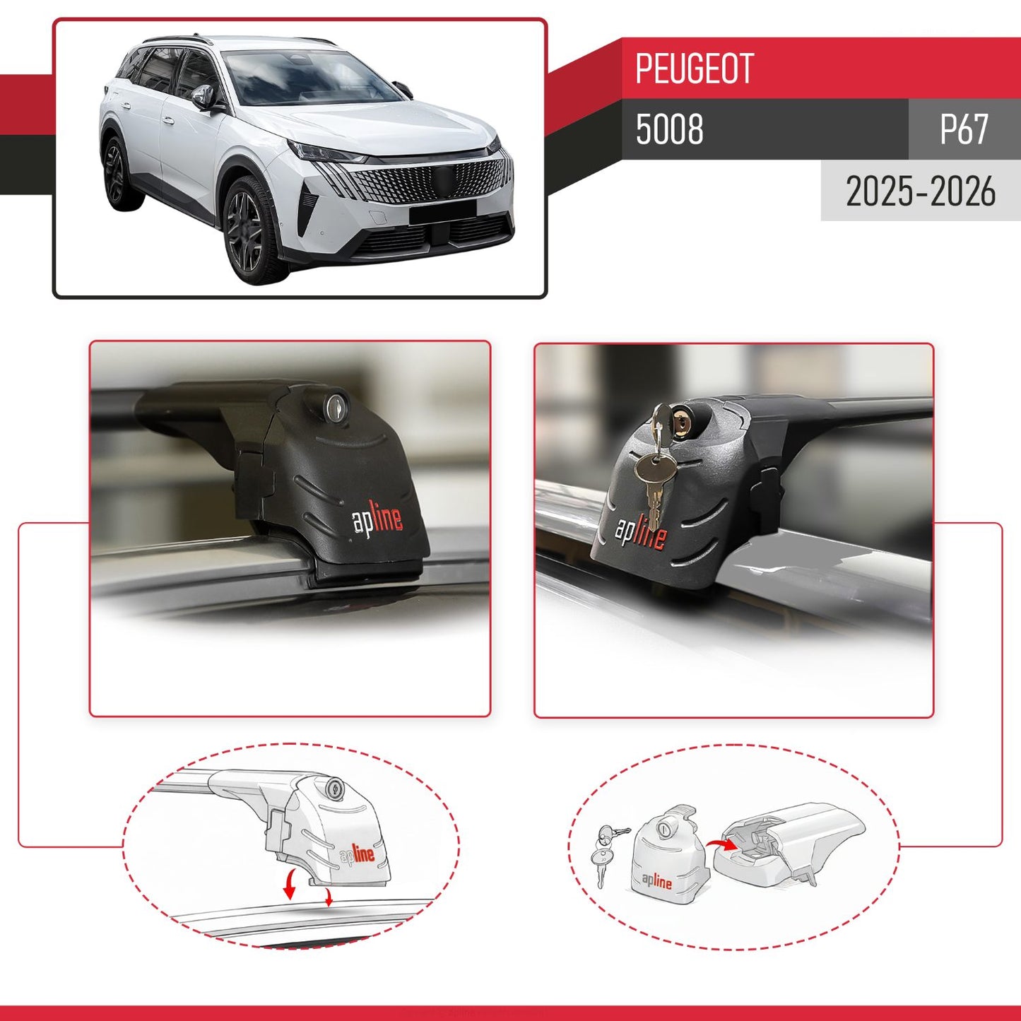 ACE-2 Dakdrager bagagedrager compatibel met Peugeot 5008 2025-2026 Spoorstaven Zwart Aluminium 2 Staven