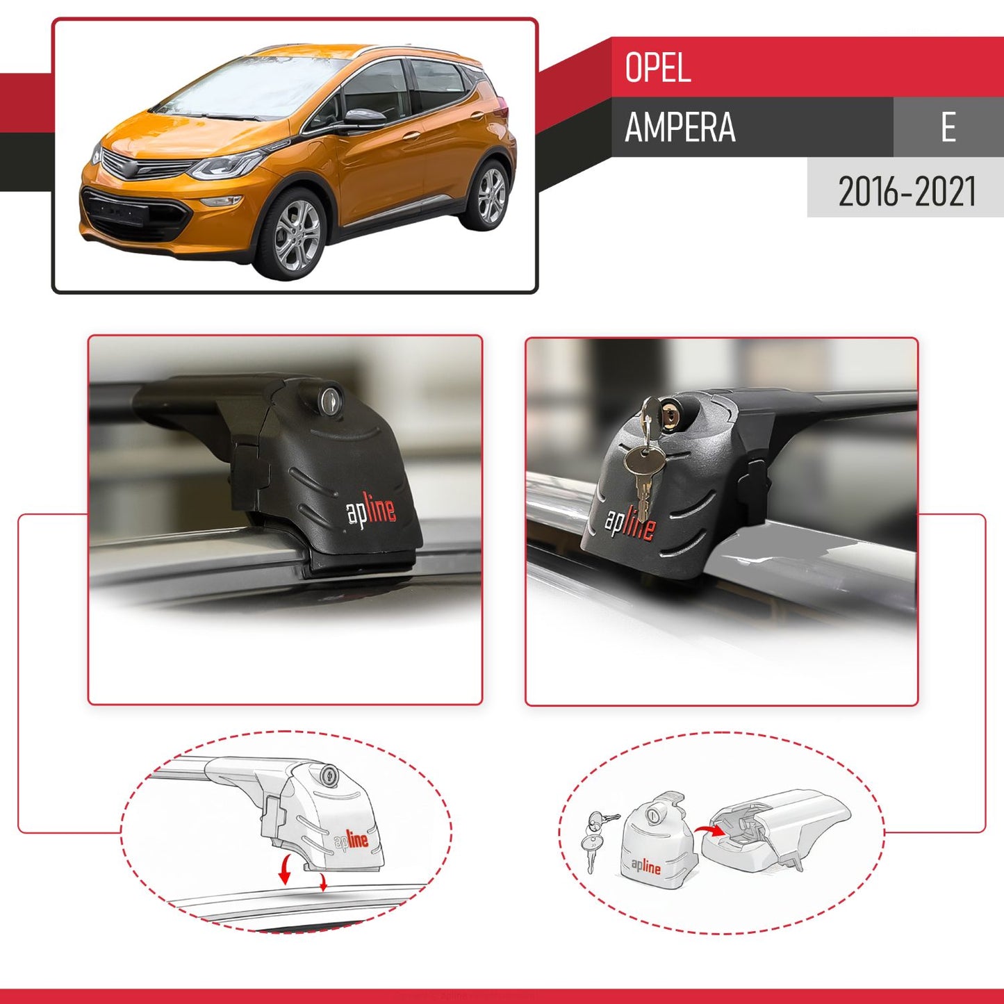 Compatible avec Opel Ampera E 2016-2021 ACE-2 modèle Barres de Toit Railing Porte-Bagages de Voiture Noir Aluminium Barres