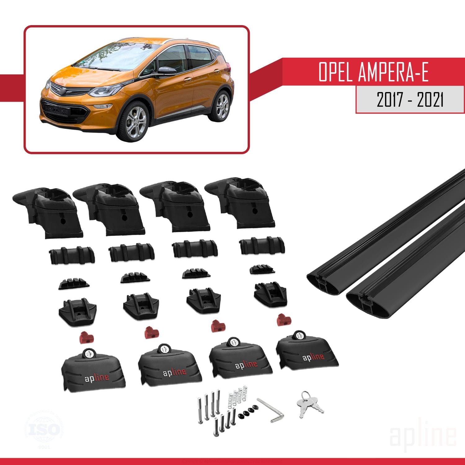Compatible avec Opel Ampera E 2017-2021 ACE-2 Barres de Toit Railing Porte-Bagages de Voiture Noir Aluminium 2 Barres