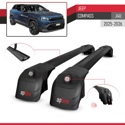 Compatible avec Jeep Compass (J4U) 2025-2026 ACE-2 modèle Barres de Toit Railing Porte-Bagages de Voiture Noir Aluminium Barres