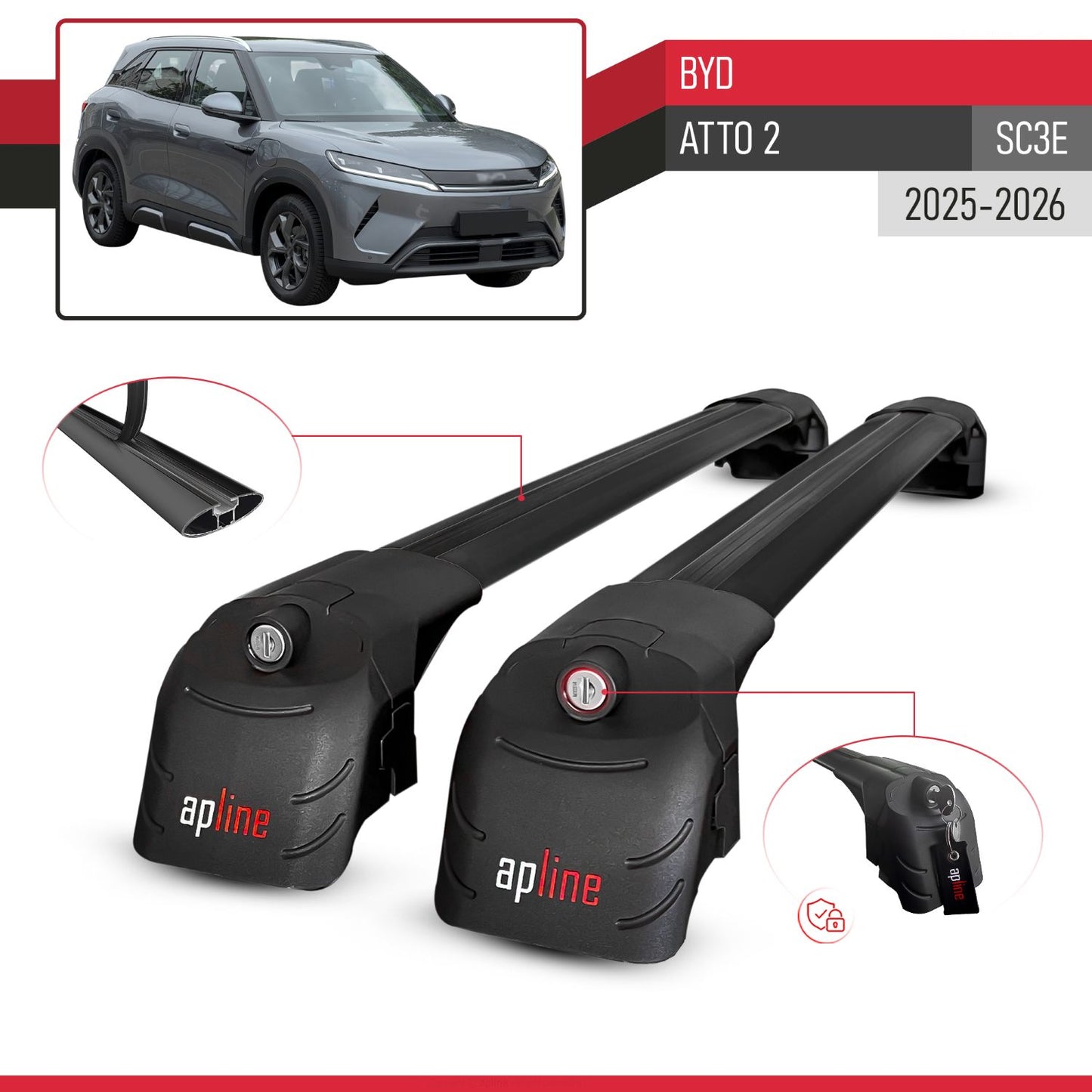 Kompatibel mit BYD Atto 2 2025-2026 ACE-2 Relingträger Dachträger Auto Gepäckträger Schwarz Aluminium 2 Stangen