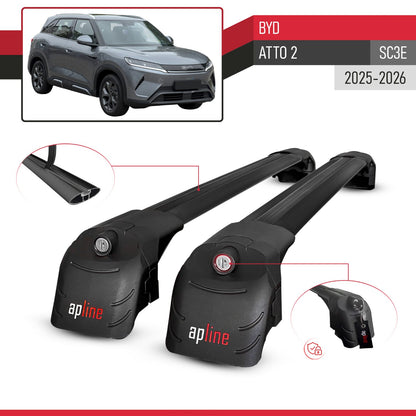 Kompatibel mit BYD Atto 2 2025-2026 ACE-2 Relingträger Dachträger Auto Gepäckträger Schwarz Aluminium 2 Stangen