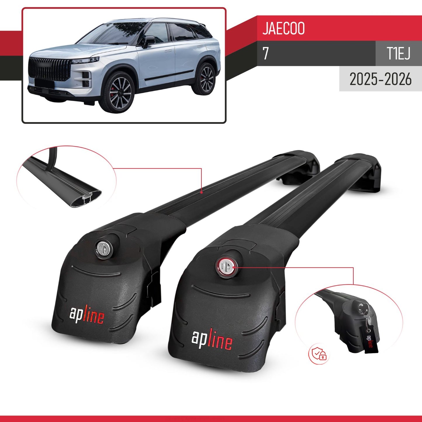 Compatible with JAECOO 7 2025-2026 ACE-2 Car Roof Rack Cross Bar Black Aluminium 2 Bars