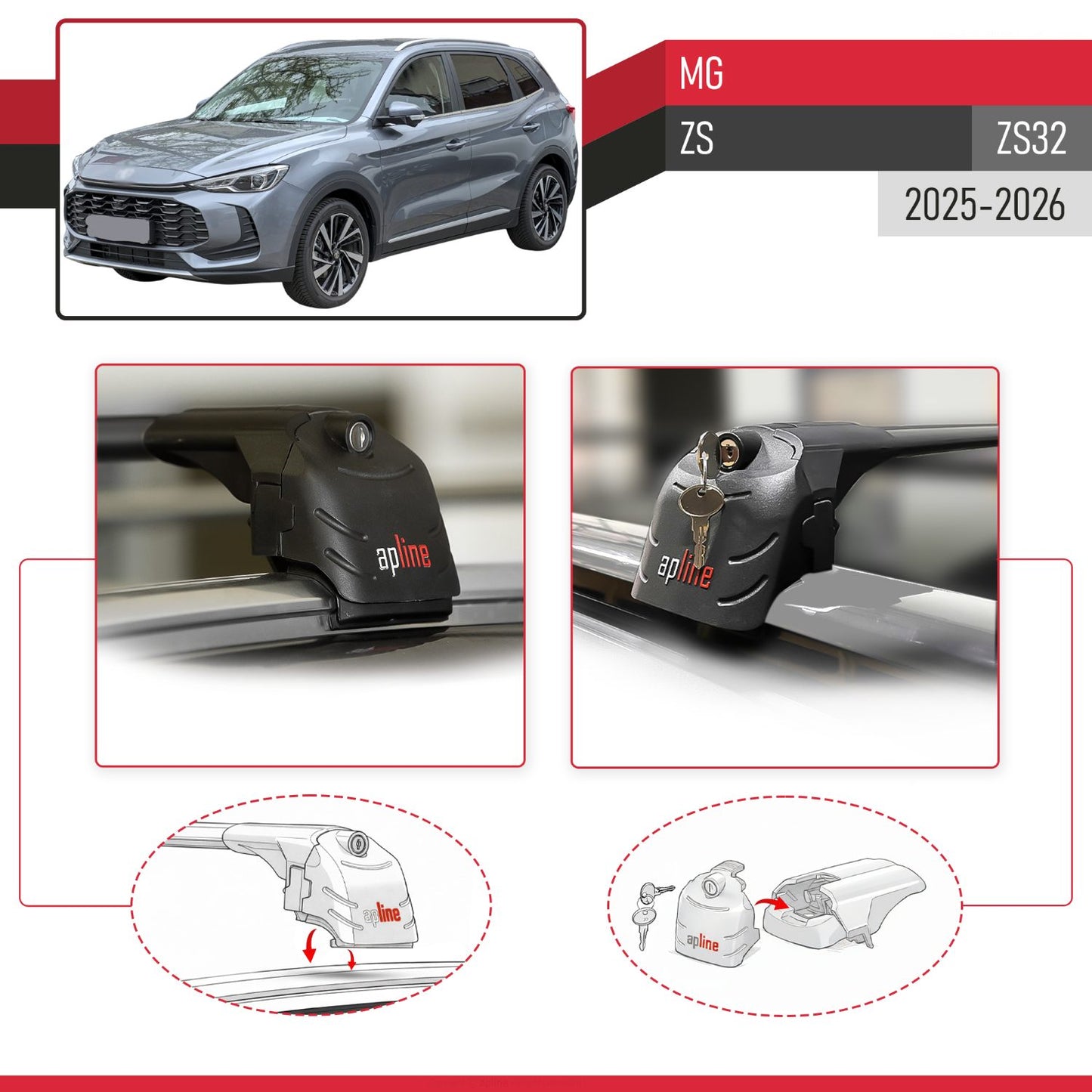 Kompatibel mit MG ZS 2025-2026 ACE-2 Relingträger Dachträger Auto Gepäckträger Schwarz Aluminium 2 Stangen