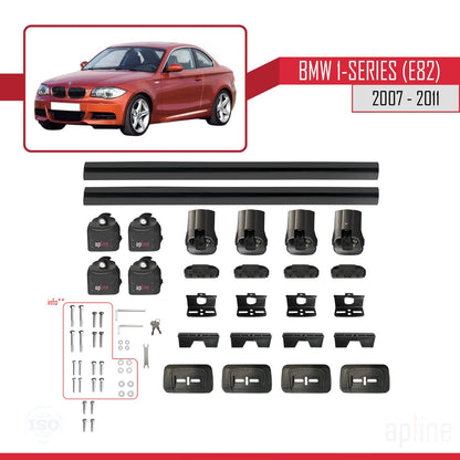 Compatible avec BMW Série 1 (E82) 2007-2013 ACE-3 Barres de Toit Railing Porte-Bagages de Voiture Noir Aluminium 2 Barres