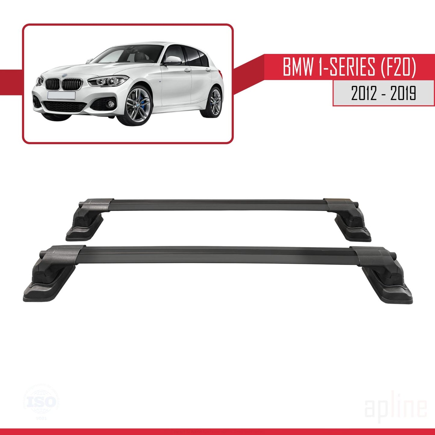 Compatible con BMW Serie 1 (F20) 2012-2019 ACE-3 Barras de Techo Auto Portaequipajes Barras Transversales Negro Aluminio 2 Barras