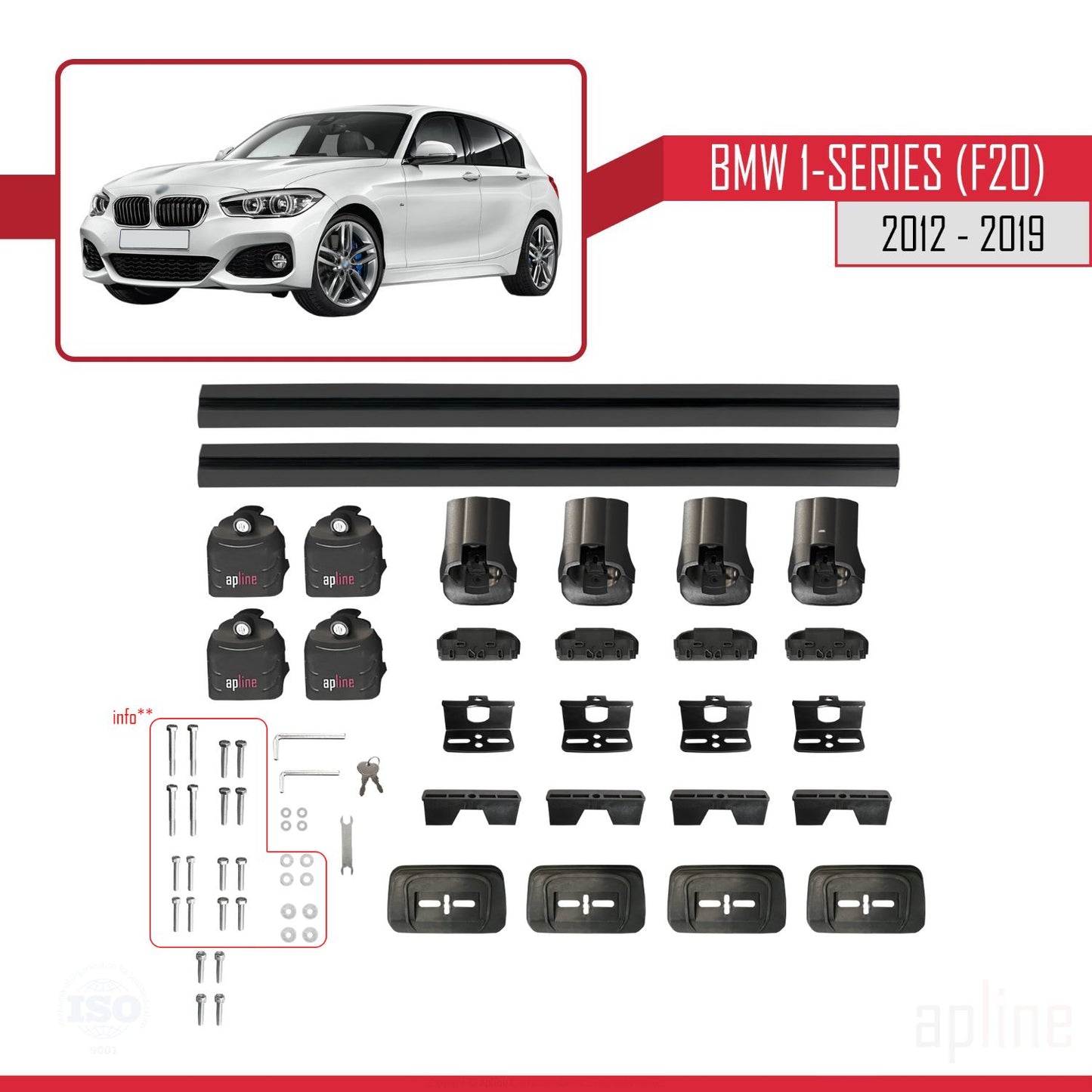 Compatible con BMW Serie 1 (F20) 2012-2019 ACE-3 Barras de Techo Auto Portaequipajes Barras Transversales Negro Aluminio 2 Barras