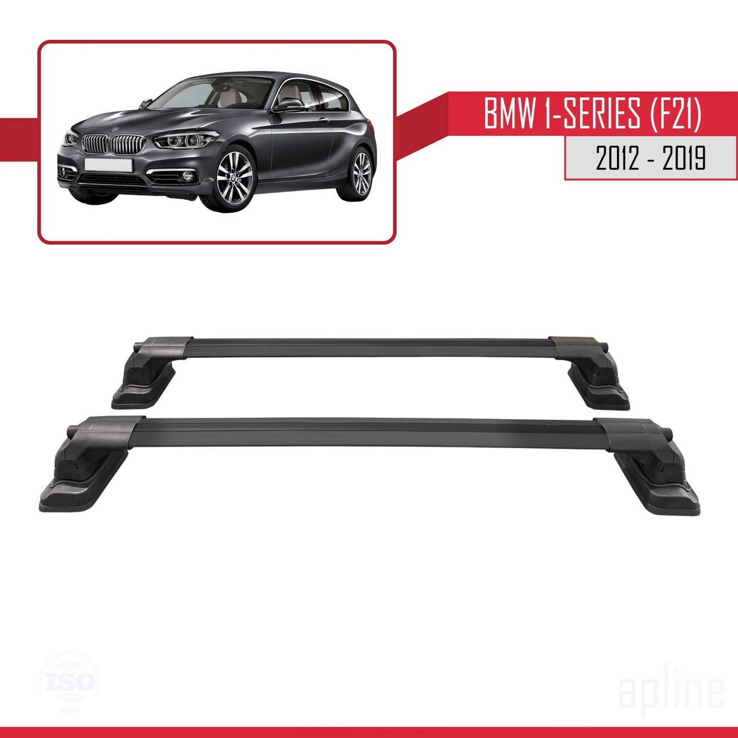 Compatible con BMW Serie 1 (F21) 2012-2019 ACE-3 Barras de Techo Auto Portaequipajes Barras Transversales Negro Aluminio 2 Barras