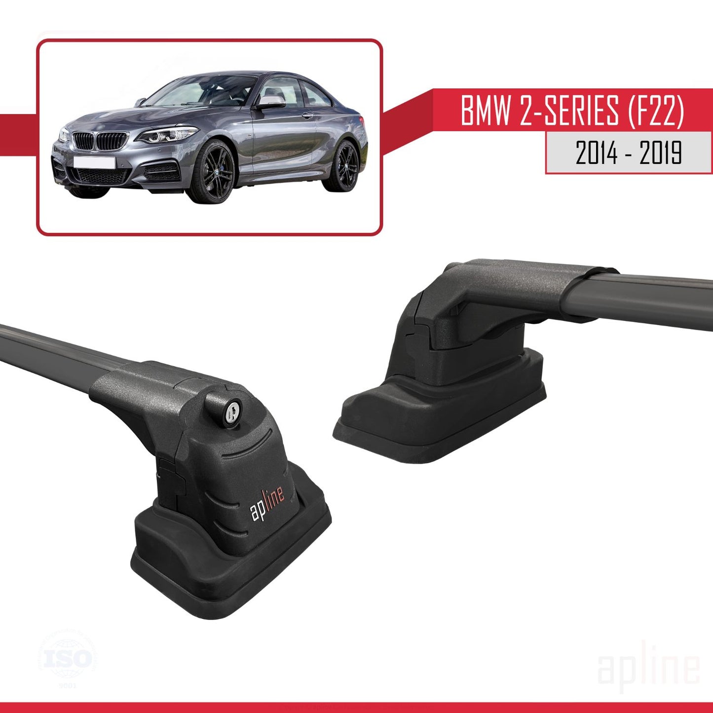 ACE-3 Dakdrager bagagedrager compatibel met BMW Serie 2 (F22) 2014-2019 Spoorstaven Zwart Aluminium 2 Staven