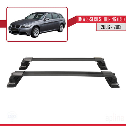 Compatible con BMW Serie 3 Touring (E91) 2006-2012 ACE-3 Barras de Techo Auto Portaequipajes Barras Transversales Negro Aluminio 2 Barras