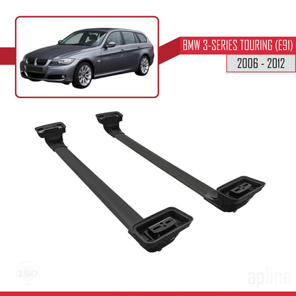 Compatible con BMW Serie 3 Touring (E91) 2006-2012 ACE-3 Barras de Techo Auto Portaequipajes Barras Transversales Negro Aluminio 2 Barras