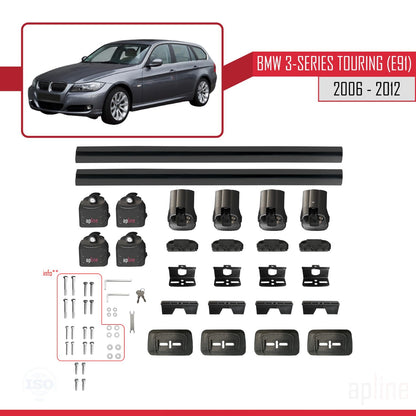 Compatible con BMW Serie 3 Touring (E91) 2006-2012 ACE-3 Barras de Techo Auto Portaequipajes Barras Transversales Negro Aluminio 2 Barras